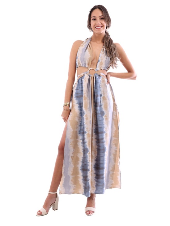 Luxxel Dresses & Skirts - NWT Luxxel Blue & Tan Tie-Dye Halter Maxi Dress